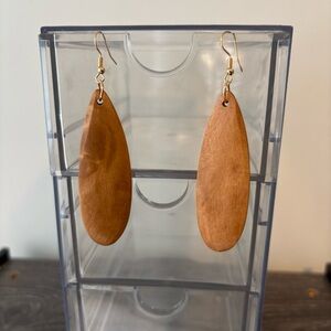 Wooden Oval Dangle Earrings – Light Brown - Item 0337